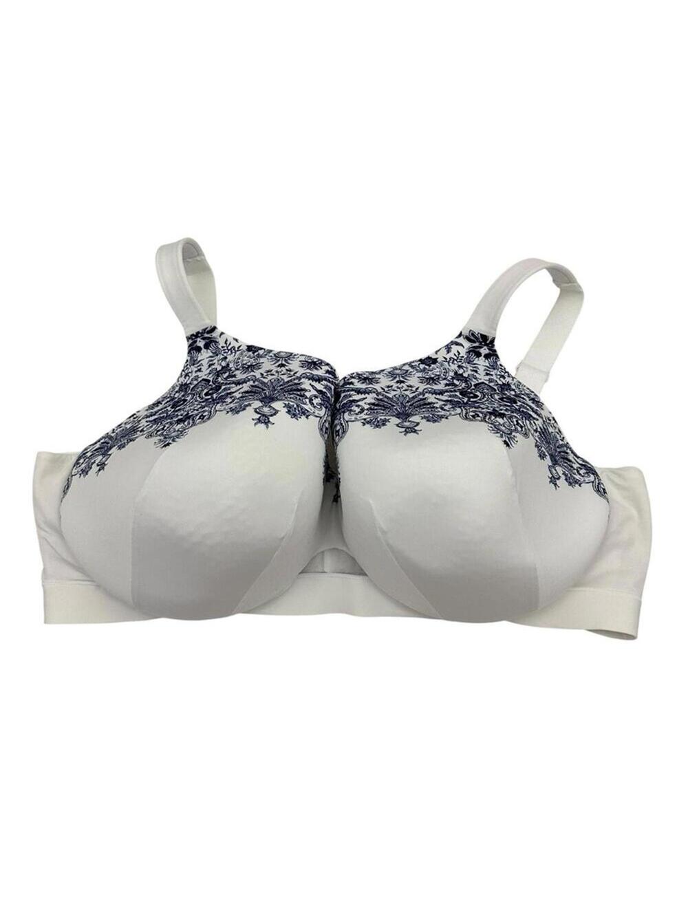 Cacique Women’s Lightly Lined Full Coverage Floral White Blue Bra Size 46DDD
